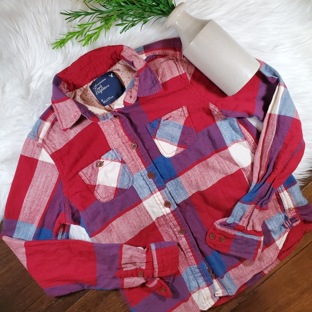 American Eagle Red Plaid Flannel Shirt | sz 0